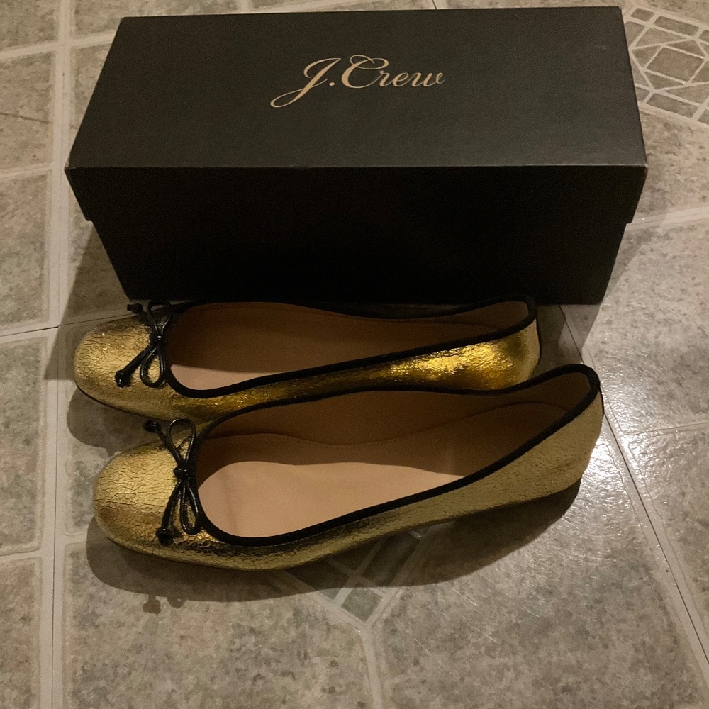 J.CREW LILY BALLET FLATS IN CRACKLED LEATHER, ITEM G7845, SIZE 8.5, COLOR: GOLD - Picture 5 of 6